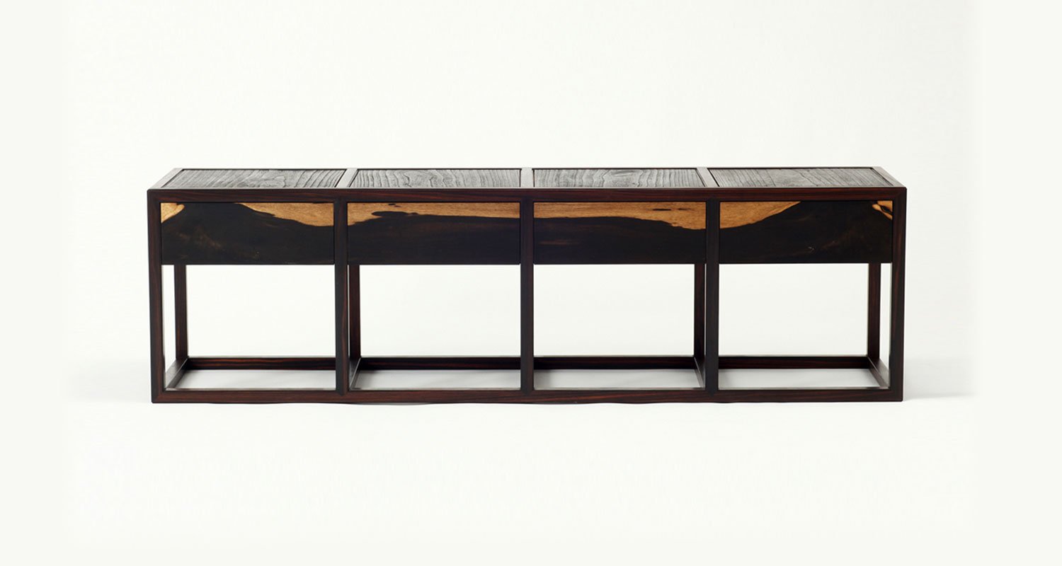 Korean-traditional-wooden-furniture-bench-with-drawer-front-view